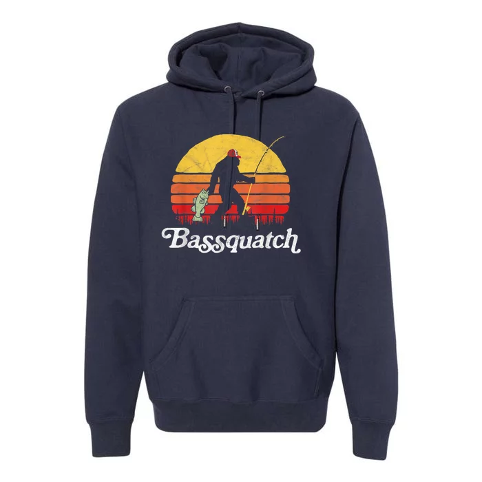 Bassquatch! Funny Bigfoot Fishing Outdoor Retro Funny Fishing Bigfoot Merch Premium Hoodie