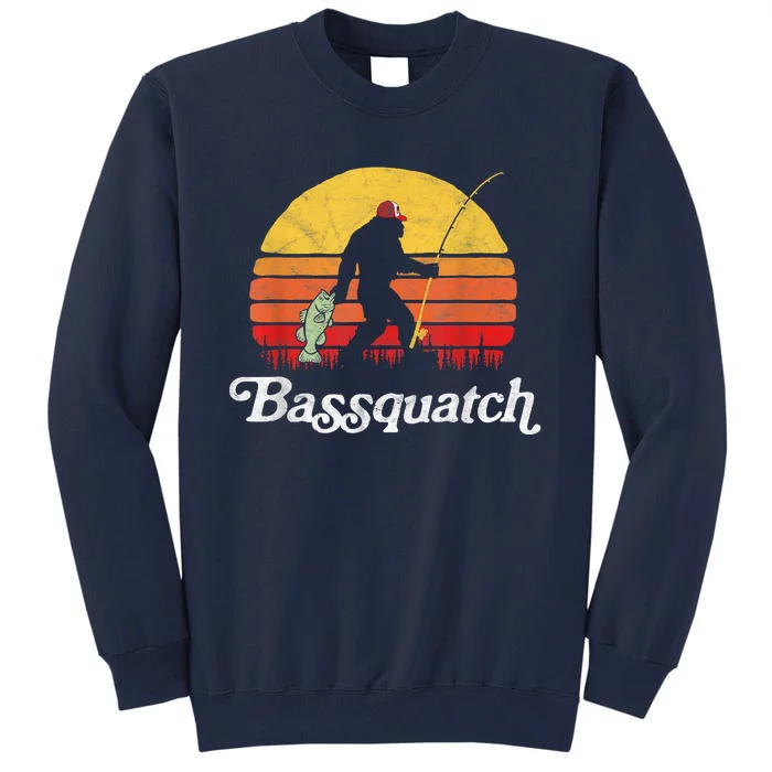 Bassquatch! Funny Bigfoot Fishing Outdoor Retro Funny Fishing Bigfoot Merch Tall Sweatshirt