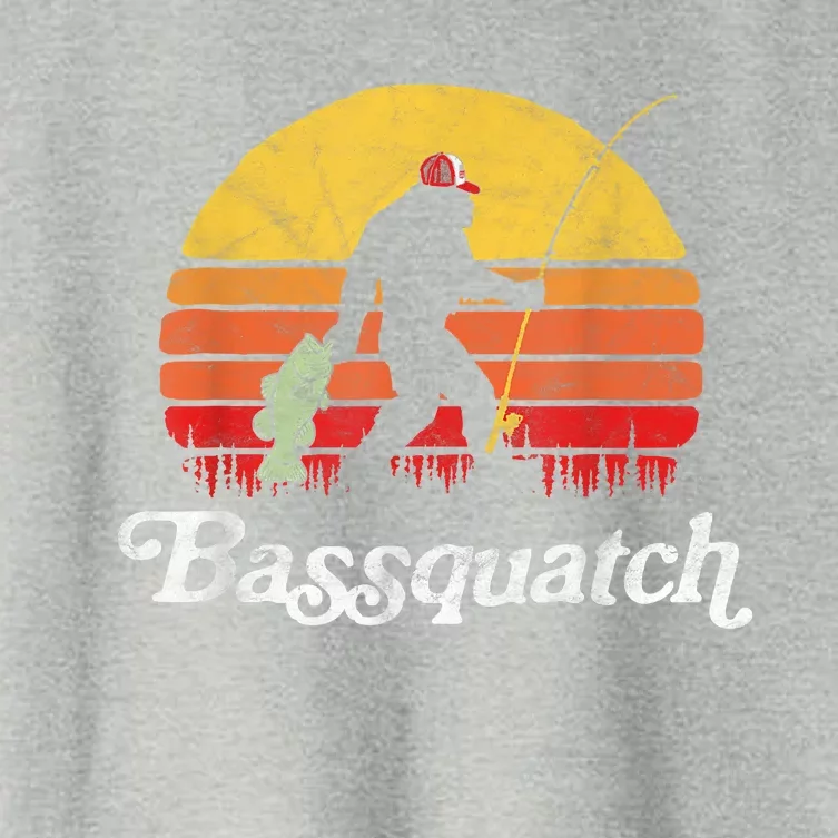 Bassquatch! Funny Bigfoot Fishing Outdoor Retro Funny Fishing Bigfoot Merch Women's Crop Top Tee