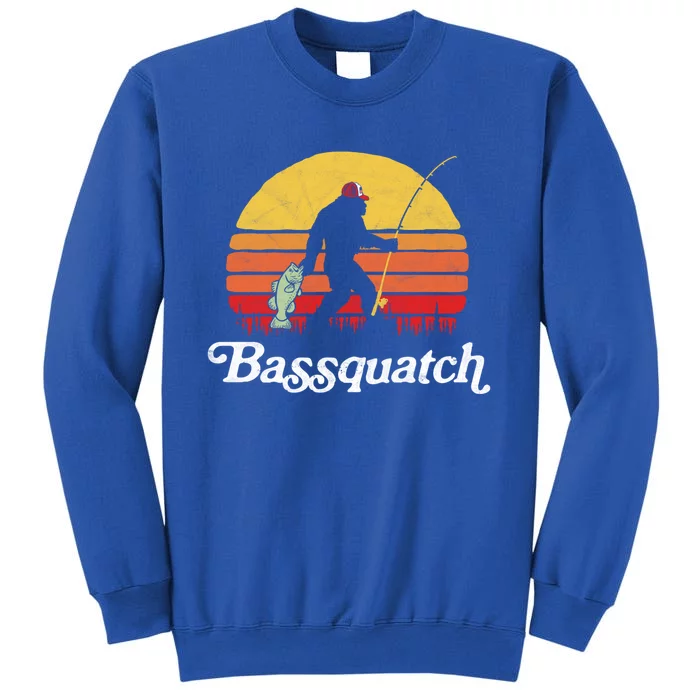 Bassquatch! Funny Bigfoot Fishing Outdoor Retro Funny Gift Gift Tall Sweatshirt