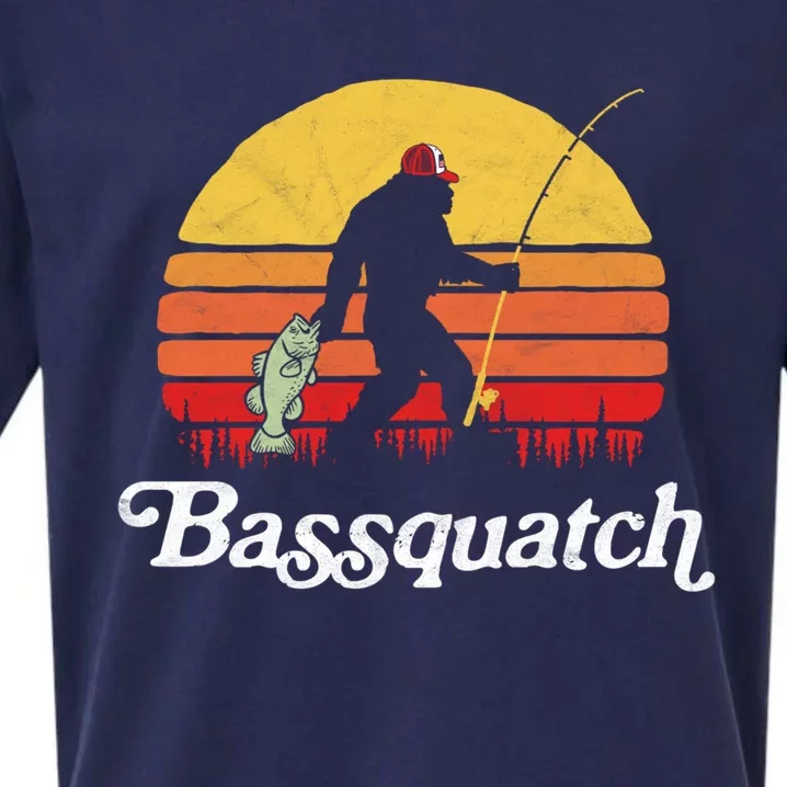 Bassquatch! Funny Bigfoot Fishing Outdoor Retro Funny Gift Gift Sueded Cloud Jersey T-Shirt