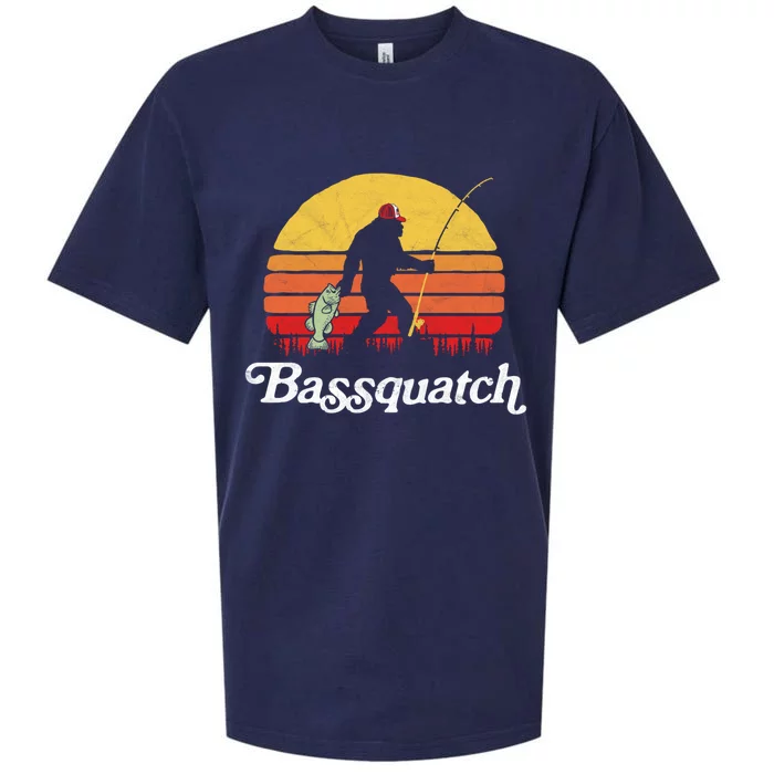 Bassquatch! Funny Bigfoot Fishing Outdoor Retro Funny Gift Gift Sueded Cloud Jersey T-Shirt