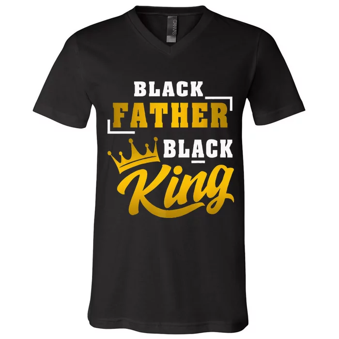 Black Father Black King African American Dad Fathers Day Premium V-Neck T-Shirt