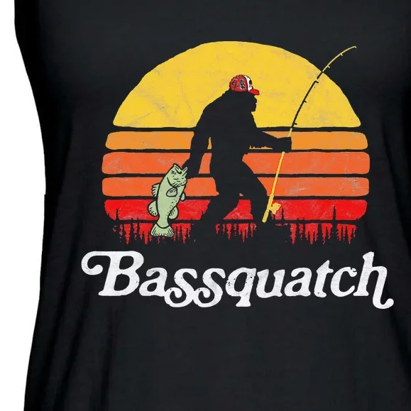 Bassquatch Funny Bigfoot Fishing Outdoor Bass Fishing Ladies Essential Flowy Tank