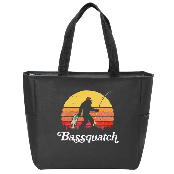 Bassquatch! Funny Bigfoot Fishing Outdoor Retro Zip Tote Bag