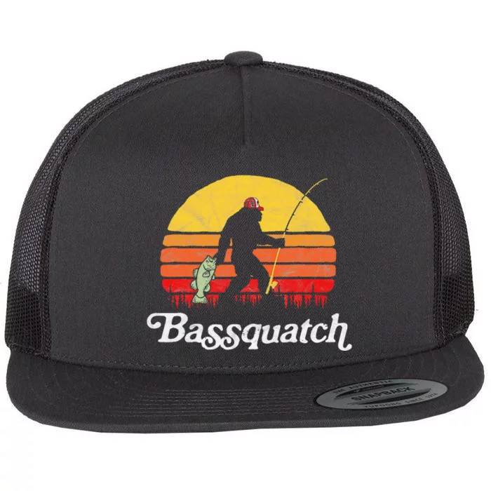 Bassquatch! Funny Bigfoot Fishing Outdoor Retro Flat Bill Trucker Hat