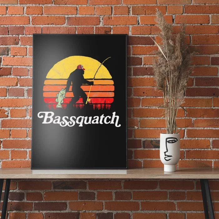 Bassquatch! Funny Bigfoot Fishing Outdoor Retro Poster