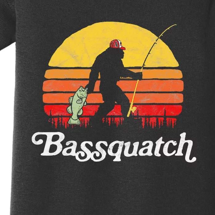 Bassquatch! Funny Bigfoot Fishing Outdoor Retro Baby Bodysuit