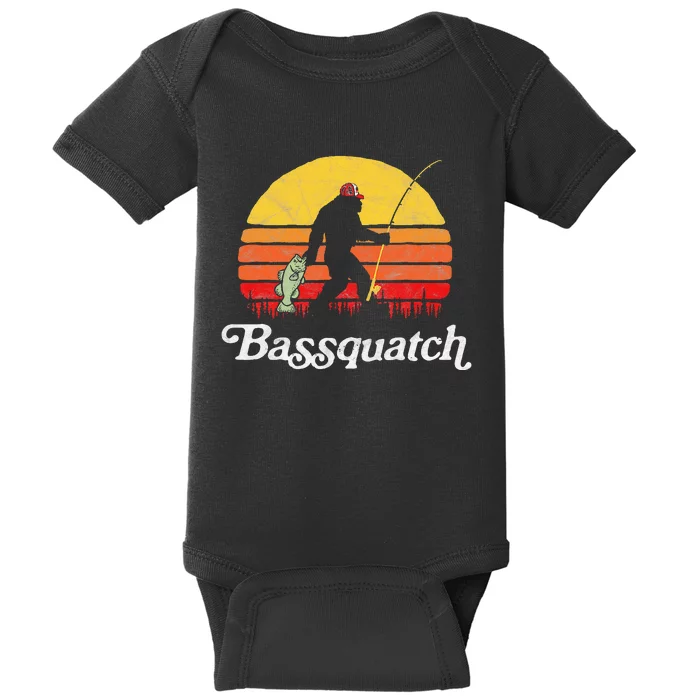 Bassquatch! Funny Bigfoot Fishing Outdoor Retro Baby Bodysuit