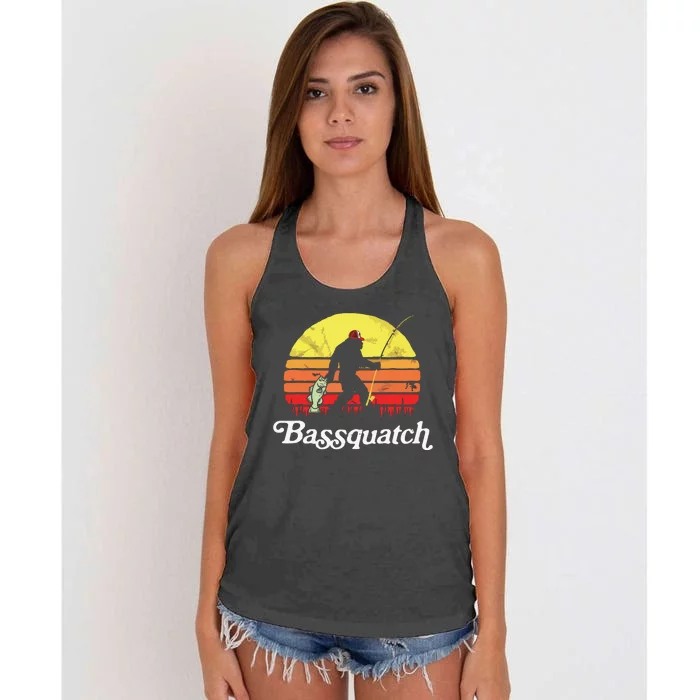 Bassquatch! Funny Bigfoot Fishing Outdoor Retro Women's Knotted Racerback Tank