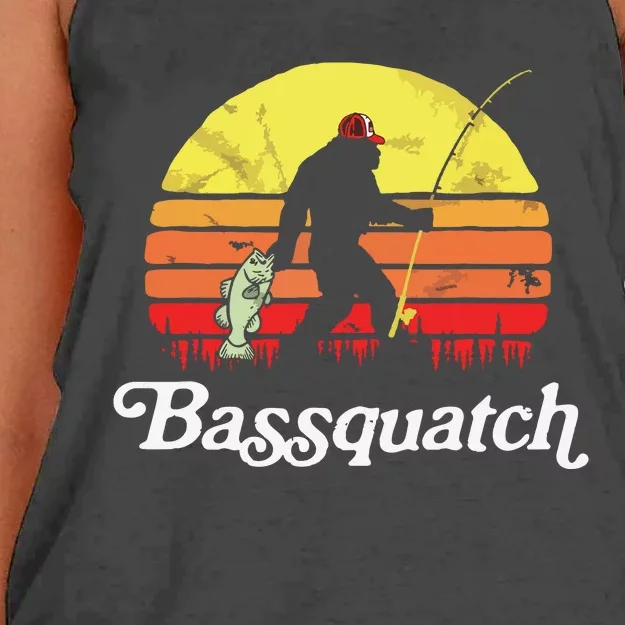 Bassquatch! Funny Bigfoot Fishing Outdoor Retro Women's Knotted Racerback Tank