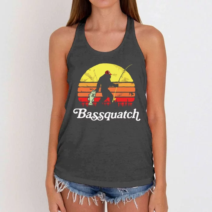 Bassquatch! Funny Bigfoot Fishing Outdoor Retro Women's Knotted Racerback Tank