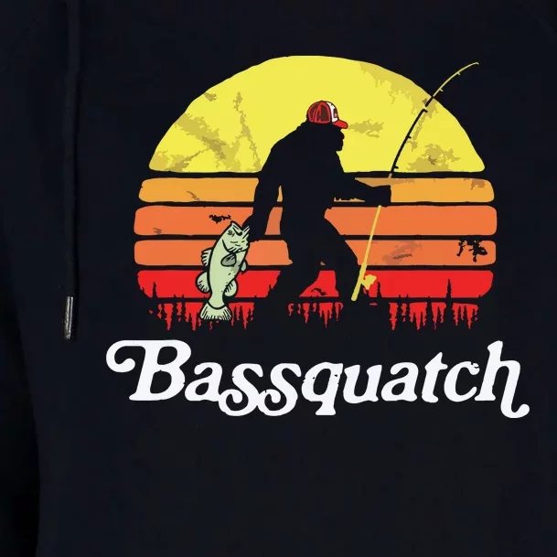 Bassquatch! Funny Bigfoot Fishing Outdoor Retro Womens Funnel Neck Pullover Hood