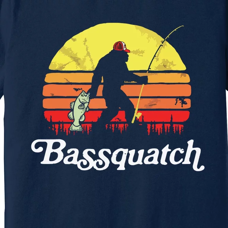 Bassquatch! Funny Bigfoot Fishing Outdoor Retro Premium T-Shirt