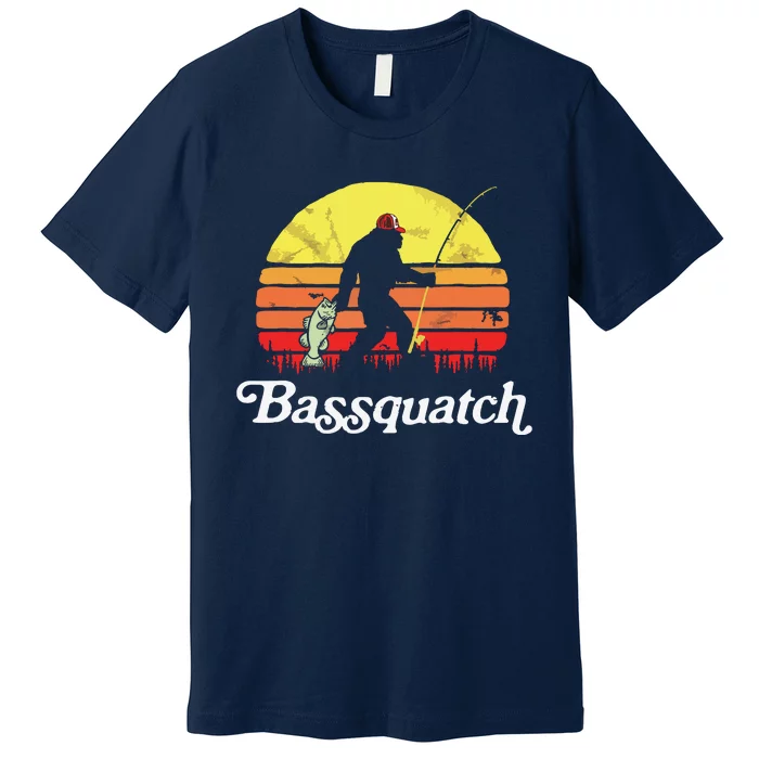 Bassquatch! Funny Bigfoot Fishing Outdoor Retro Premium T-Shirt