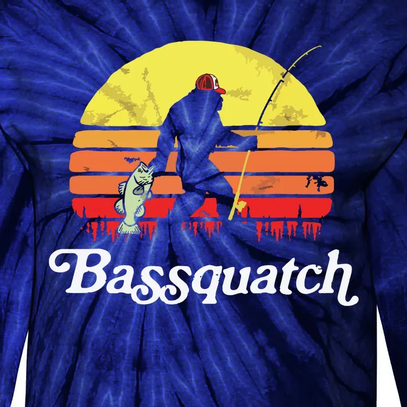 Bassquatch! Funny Bigfoot Fishing Outdoor Retro Tie-Dye Long Sleeve Shirt