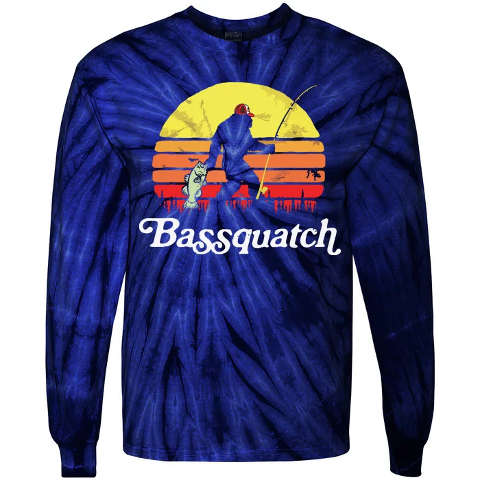 Bassquatch! Funny Bigfoot Fishing Outdoor Retro Tie-Dye Long Sleeve Shirt