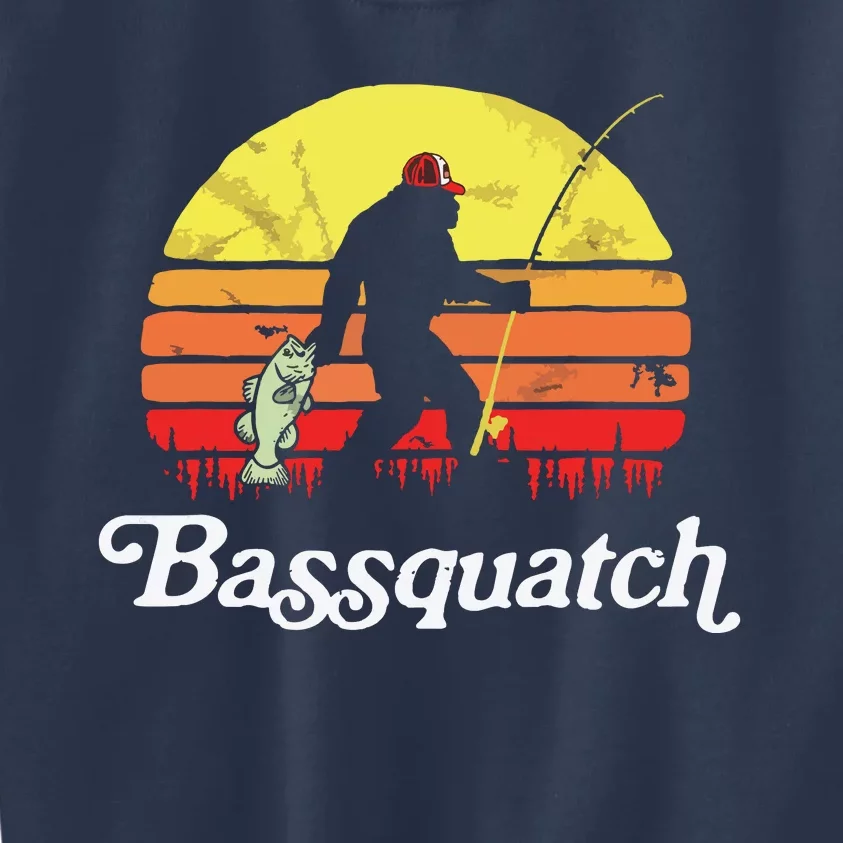 Bassquatch! Funny Bigfoot Fishing Outdoor Retro Kids Sweatshirt