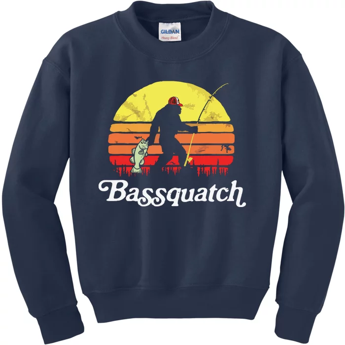 Bassquatch! Funny Bigfoot Fishing Outdoor Retro Kids Sweatshirt