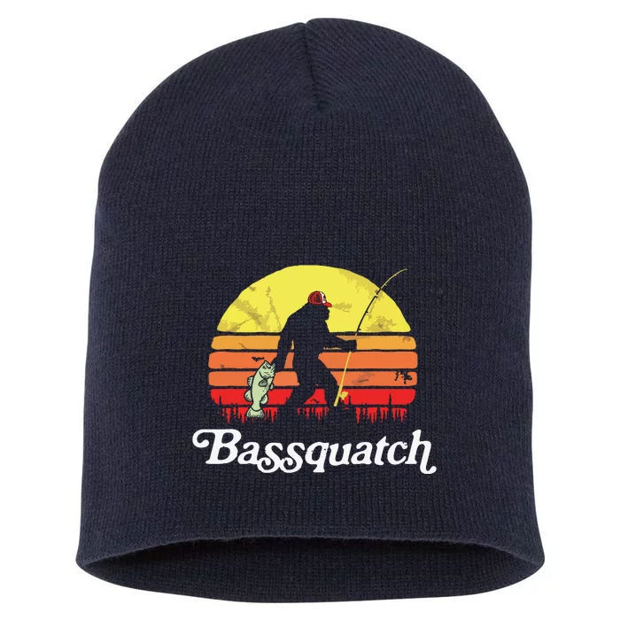 Bassquatch! Funny Bigfoot Fishing Outdoor Retro Short Acrylic Beanie