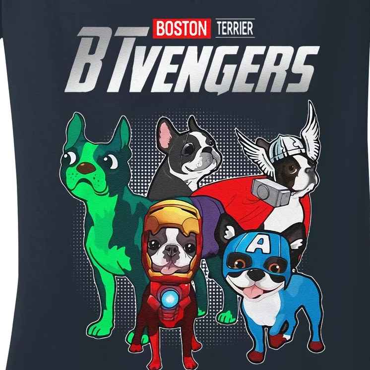 BTvengers Funny Boston Terrier Dog Lover Women's V-Neck T-Shirt