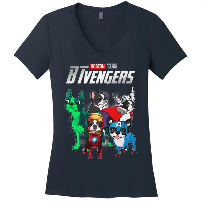 BTvengers Funny Boston Terrier Dog Lover Women's V-Neck T-Shirt