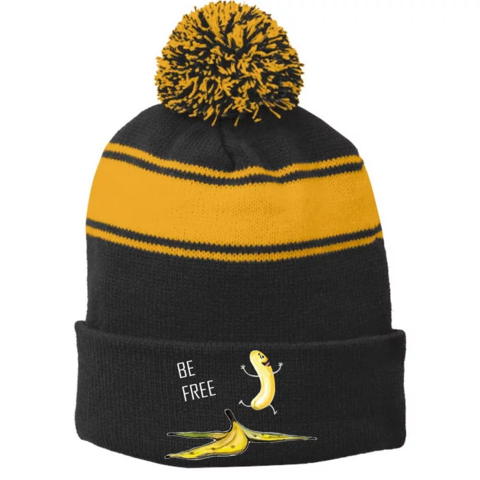 Be Free Banana Nudist Funny Nudist Funny Banana Stripe Pom Pom Beanie