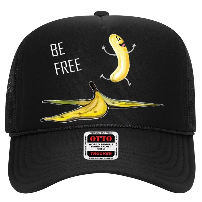 Be Free Banana Nudist Funny Nudist Funny Banana High Crown Mesh Trucker Hat