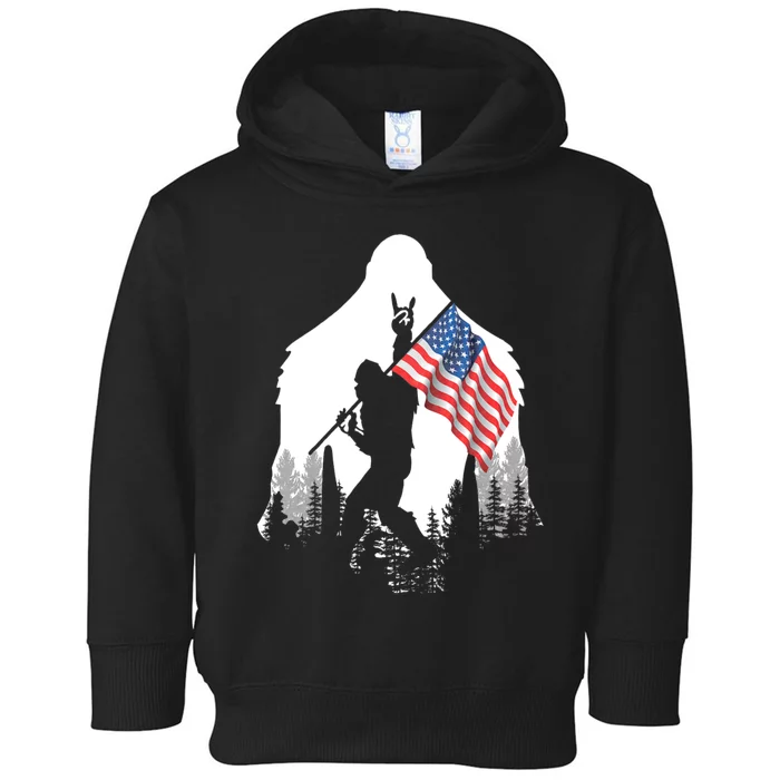 Big Foot Bigfoot Sasquatch American Flag Patriotic Toddler Hoodie