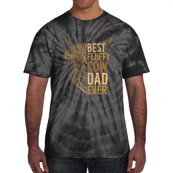 Best Fluffy Cow Dad Ever Scottish Highland Cow Breeder Tie-Dye T-Shirt