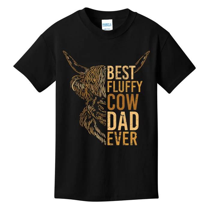 Best Fluffy Cow Dad Ever Scottish Highland Cow Breeder Kids T-Shirt