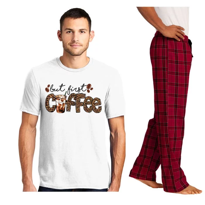 But First Coffee Lover Gift Coffee Drinking Caffeine Leopard Pajama Set