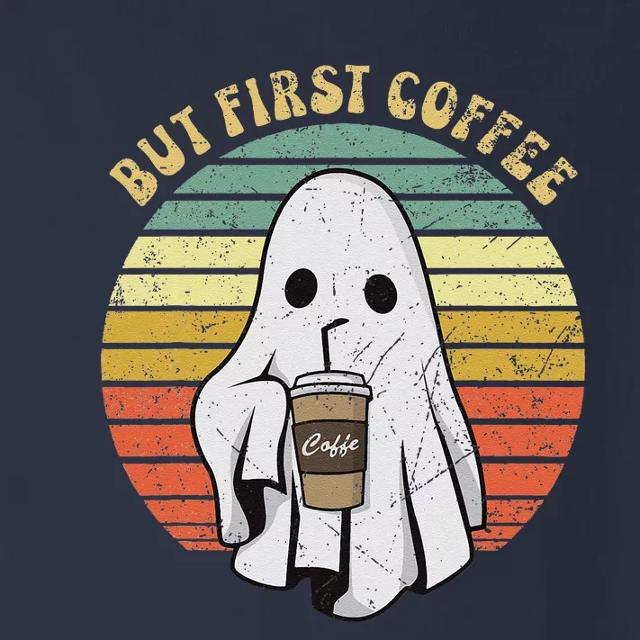 But First Coffee Retro Groovy Ghost Drinking Halloween Toddler Long Sleeve Shirt