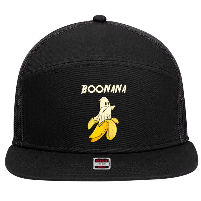 Boonana Funny Cute Banana Ghost Halloween Banana Lover Gifts 7 Panel Mesh Trucker Snapback Hat