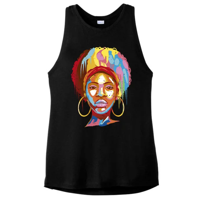 Black Female Color Drip Ladies Tri-Blend Wicking Tank