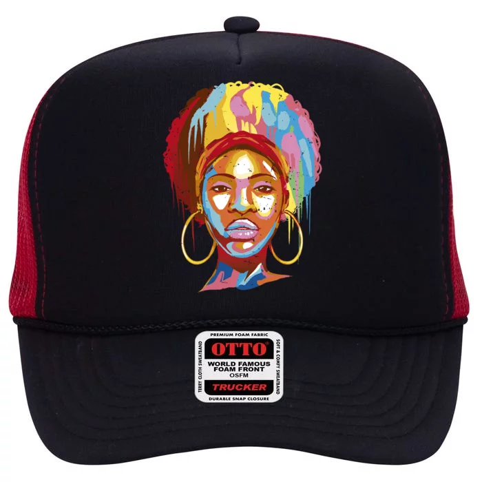 Black Female Color Drip High Crown Mesh Trucker Hat