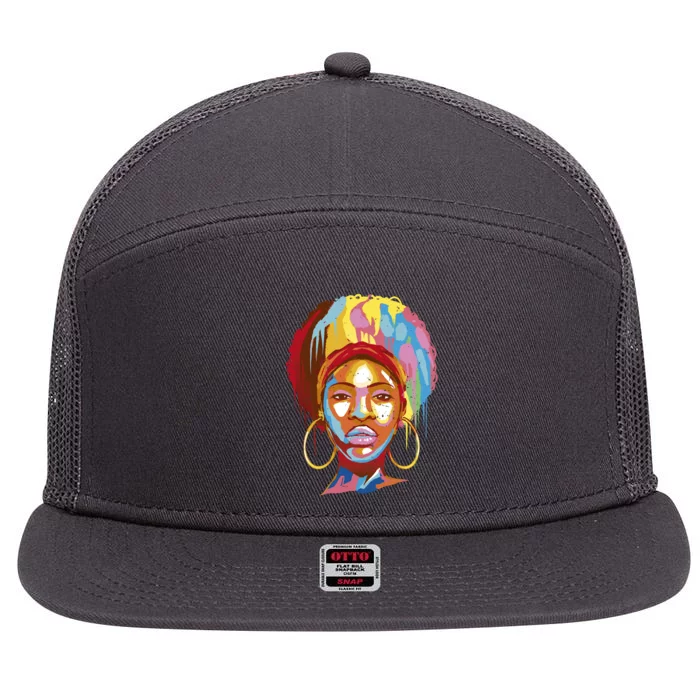 Black Female Color Drip 7 Panel Mesh Trucker Snapback Hat