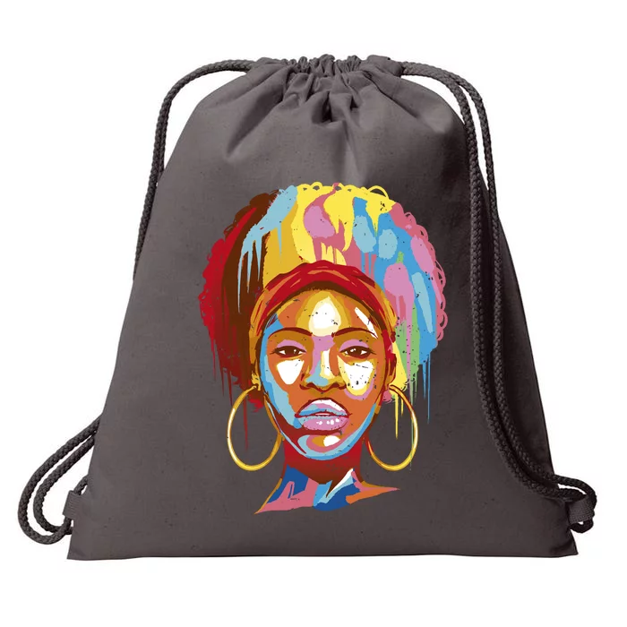 Black Female Color Drip Drawstring Bag