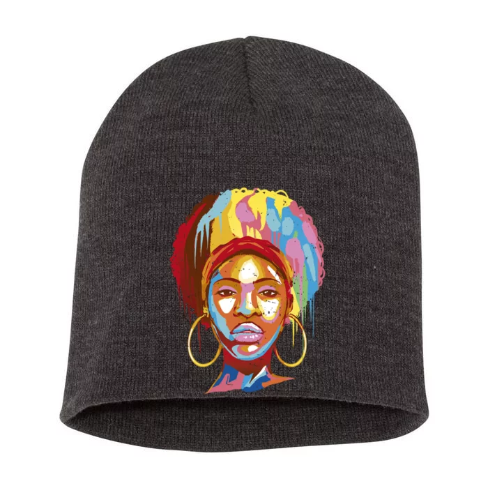 Black Female Color Drip Short Acrylic Beanie