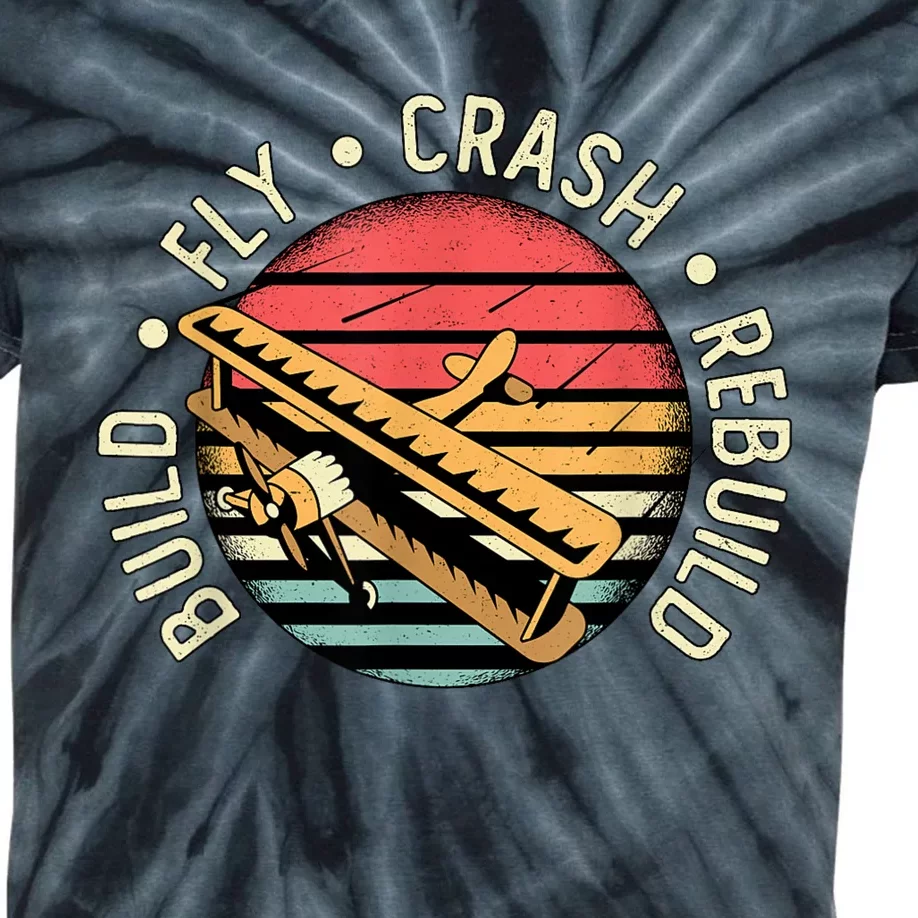 Build Fly Crash Rebuild Model Airplane Pilot Retro RC Plane Kids Tie-Dye T-Shirt