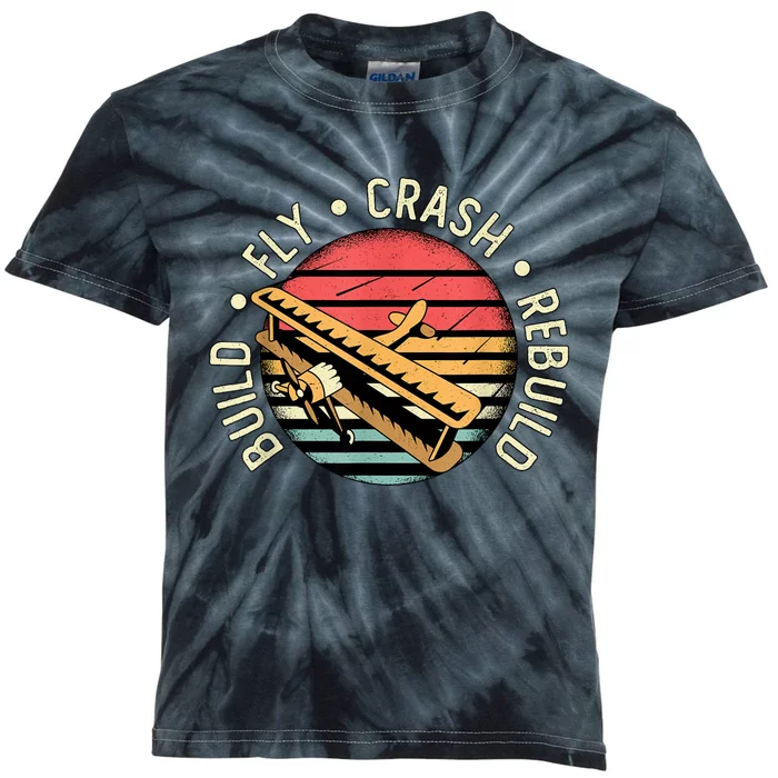 Build Fly Crash Rebuild Model Airplane Pilot Retro RC Plane Kids Tie-Dye T-Shirt