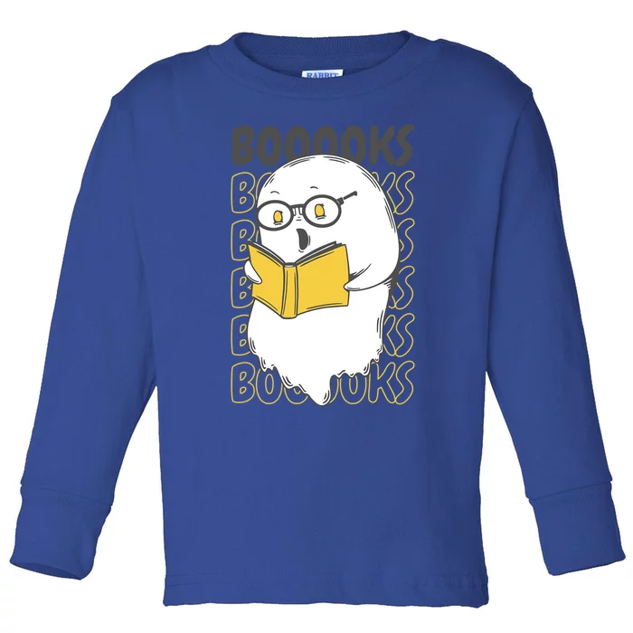 Boooks Funny Cartoon Ghost Reading Books Library Halloween Meaningful Gift Toddler Long Sleeve Shirt