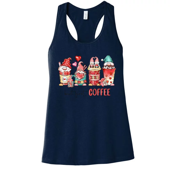 But First Coffee Gnomes Happy Valentines Day Coffee Lovers Women's Racerback Tank