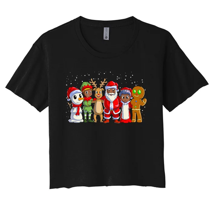 Black Family Christmas Afro African American Santa Xmas Women's Crop Top Tee