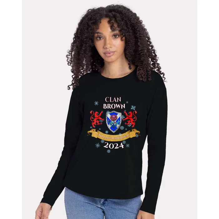 Brown Family Christmas 2024 Scottish Clan Vneck Womens Cotton Relaxed Long Sleeve T-Shirt