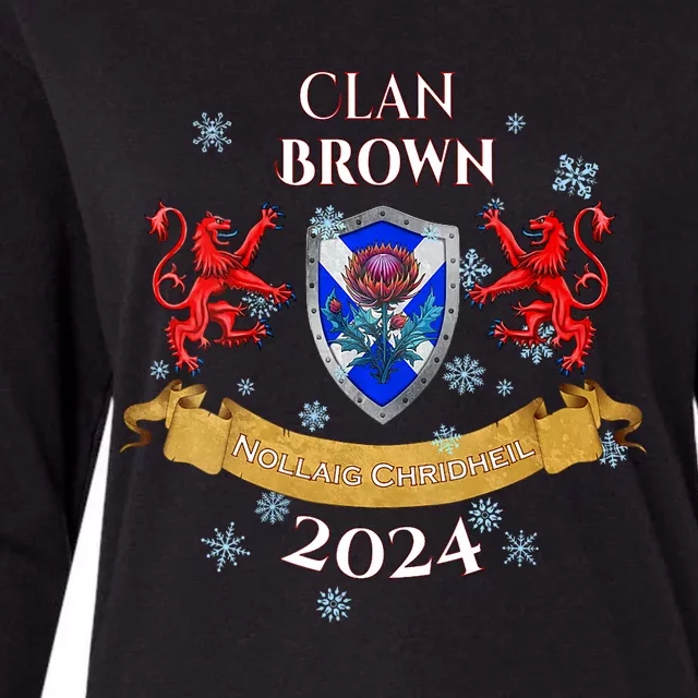 Brown Family Christmas 2024 Scottish Clan Vneck Womens Cotton Relaxed Long Sleeve T-Shirt