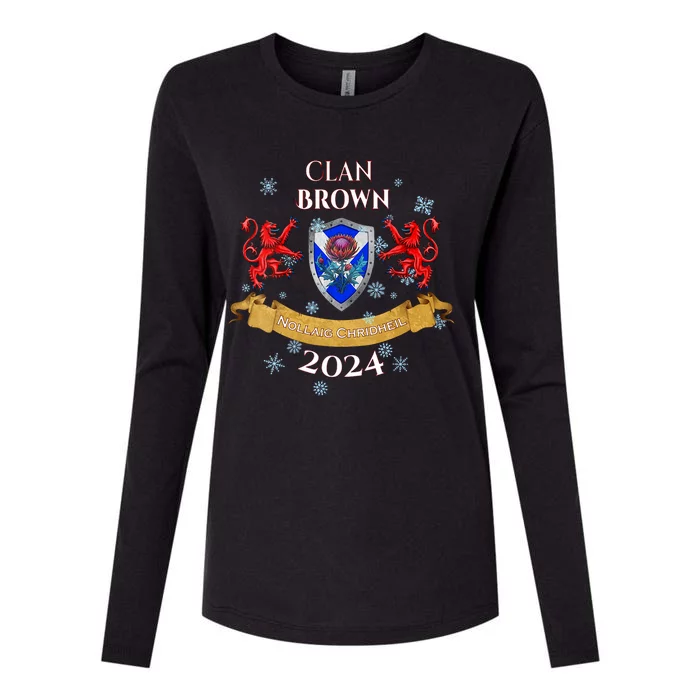 Brown Family Christmas 2024 Scottish Clan Vneck Womens Cotton Relaxed Long Sleeve T-Shirt