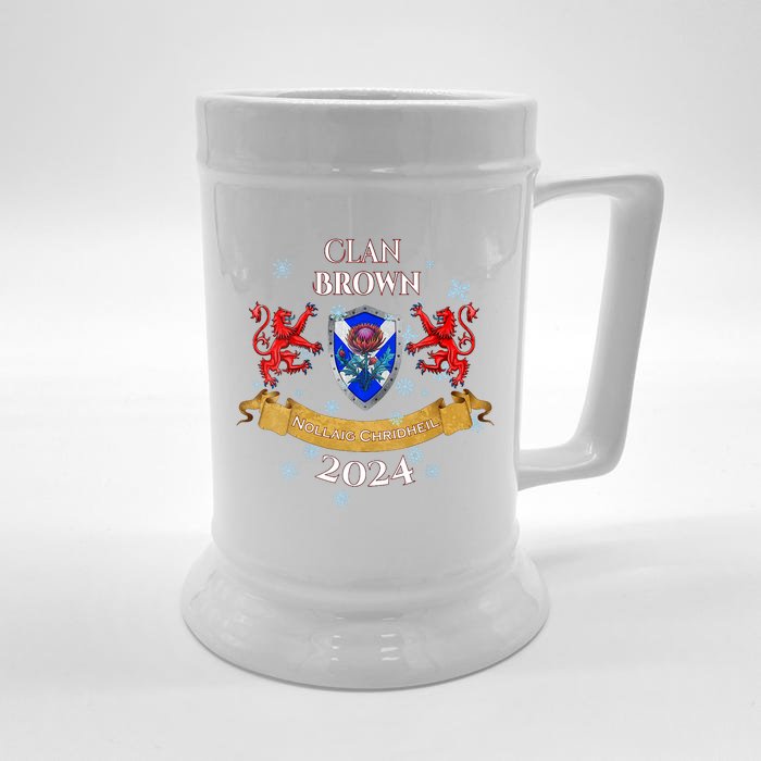 Brown Family Christmas 2024 Scottish Clan Vneck Front & Back Beer Stein