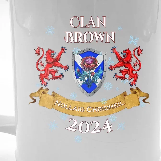 Brown Family Christmas 2024 Scottish Clan Vneck Front & Back Beer Stein