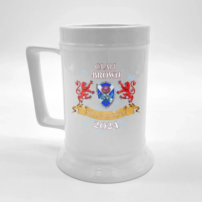 Brown Family Christmas 2024 Scottish Clan Vneck Front & Back Beer Stein